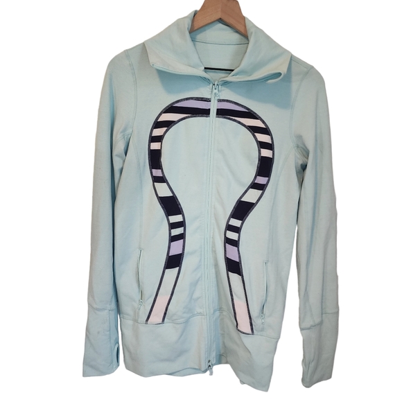 Lululemon In Stride Jacket Heathered Aquamarine / Discover Stripe  Deep Indigo - Picture 12 of 13